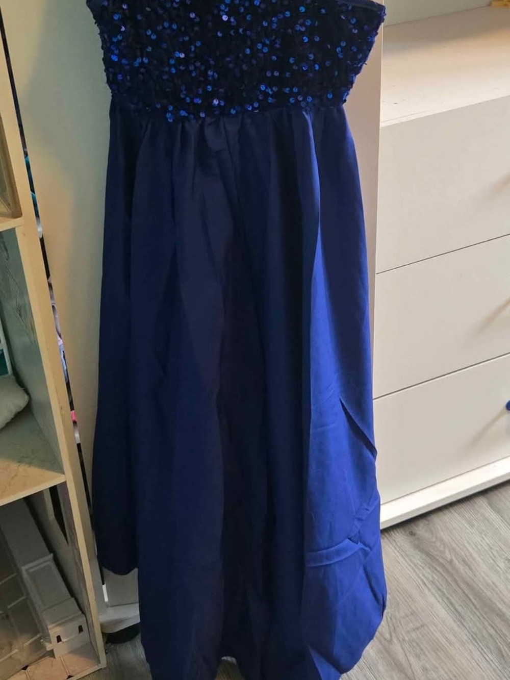 Royal Blue Strapless Sequin Bodice Maxi Dress